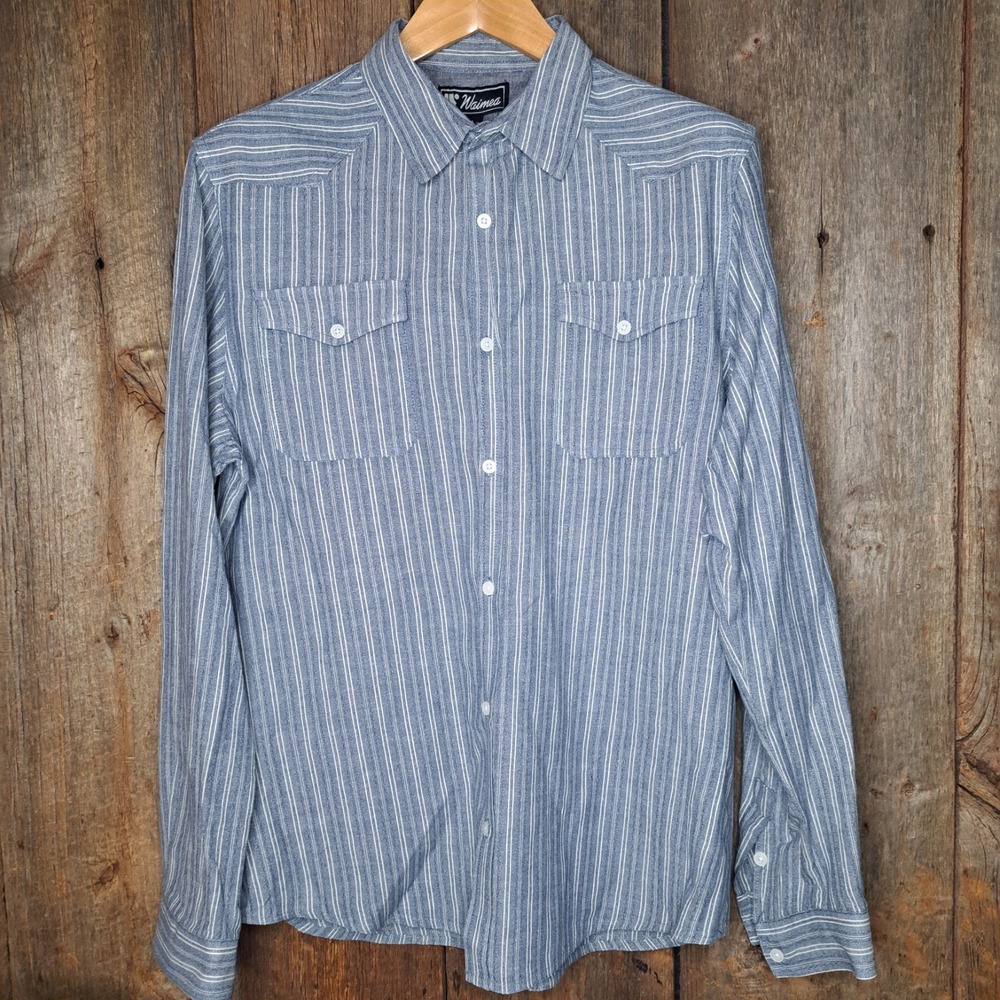 Neo-Western Rugged Americana Waimea Pinstriped Long Sleeve Shirt Men's L Button